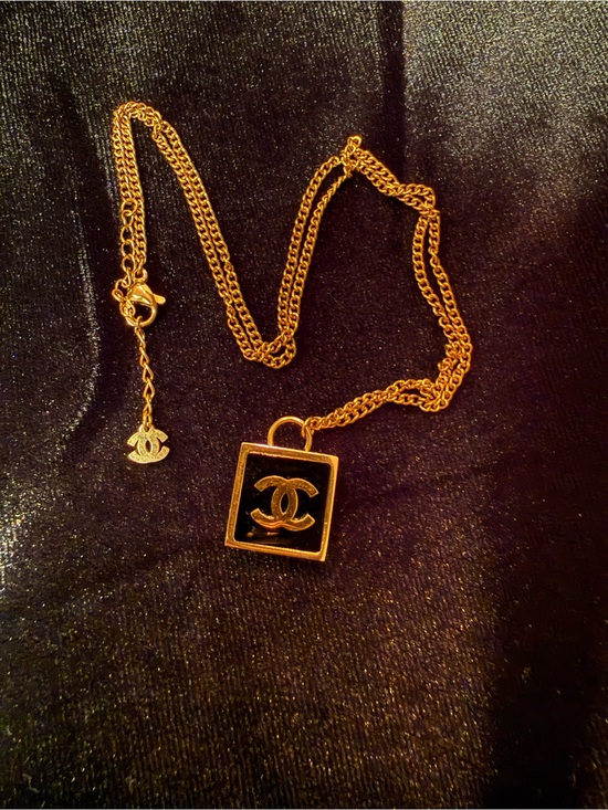 CHANEL Jewelry - CHANEL Gold and Black Chunky Square CC Pendant on 17”Chain with 1.5” extender
